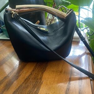 Zara Black Shoulder Bag with Gold Handle Accent
